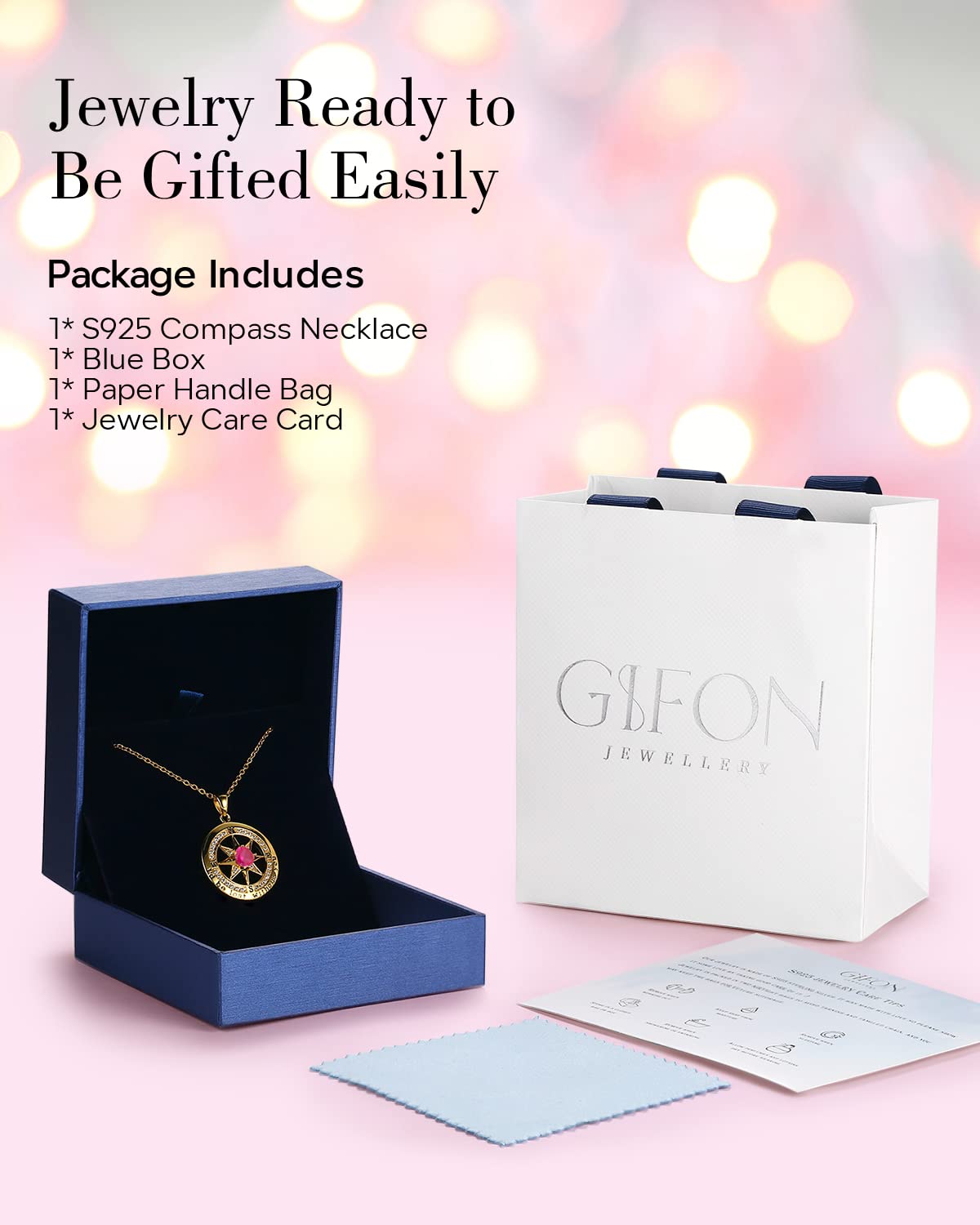 S925 Necklace Gift for Wife |Compass Jewelry |Women Anniversary |Sterling Silver |Girlfriend Birthday Necklaces for Her Valentines |I'd be Lost without You |Jewel 18K Gold July 07