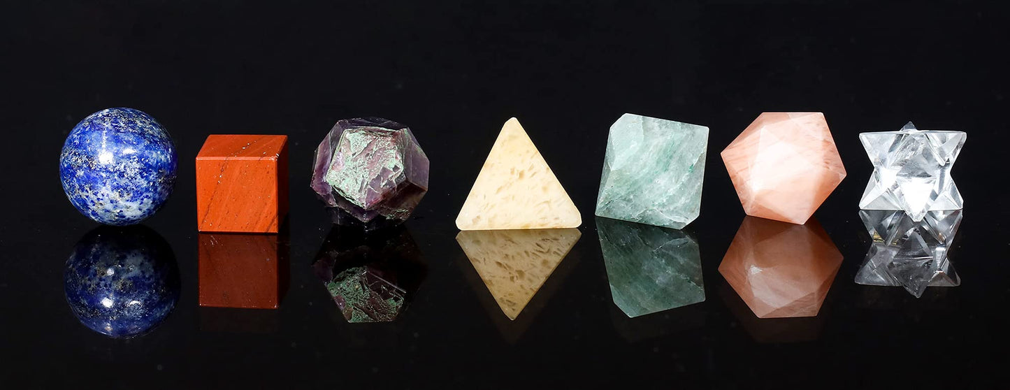 Crocon Mix Seven Chakra 7 Pcs Platonic Sacred Stones Geometry Set for Reiki Healing Chakra Stone Balancing Spiritual Good Luck Home Office Decor Size: 15-20 mm