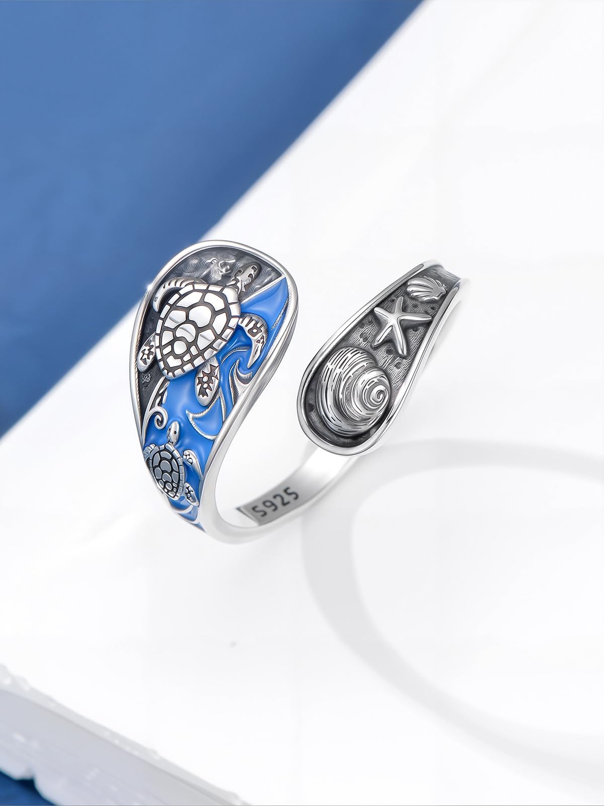 Midari Spoon Rings for Women 925 Sterling Silver Sea Turtle Adjustable Vintage Finger Thumb Rings Ocean Turle Jewelry for Women Birthday Christmas Gifts
