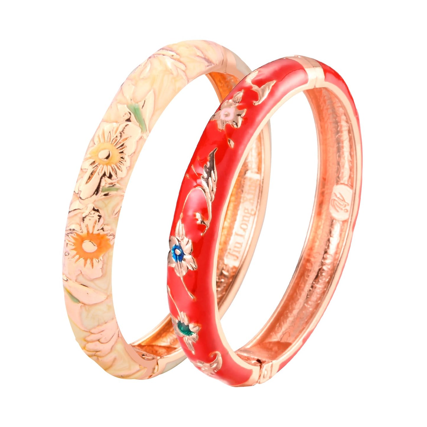 UJOY Vintage Cloisonne Bangles Bracelet Enamel Floral Spring Cuff Clasp Indian Golden Jewelry for Women 55A81-55A103 red Yellow