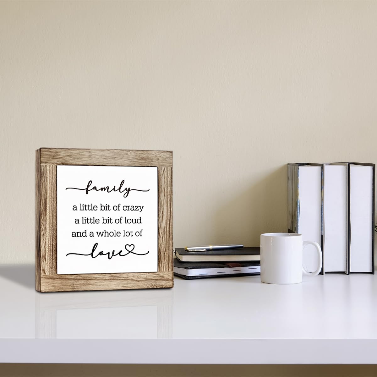 Rustic Family Wood Block Plaque Box Sign, Housewarming Gifts for New Home House, Farmhouse Square Desk Decor Sign for Home Living Room Bedroom-Family A Little Bit of Crazy
