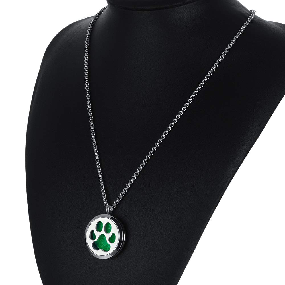 Popeoiuh Dog Paw Essential Oil Diffuser Necklace - Aromatherapy Charm Locket Stainless Steel Chain Diffuser Pendant Jewelry for Women Men Teen Birthday Christmas