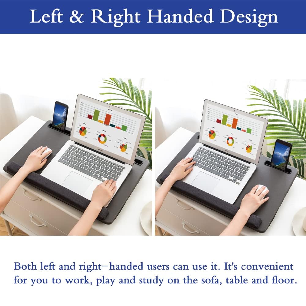 HLead Lap Desk Home Office Lap Desk Portable Laptop Desk for Left Right - Handers with Whole Mouse Pad Wrist Pad Dual Cushion Phone Tablet Slots Fits Up to 17 Inch Laptops