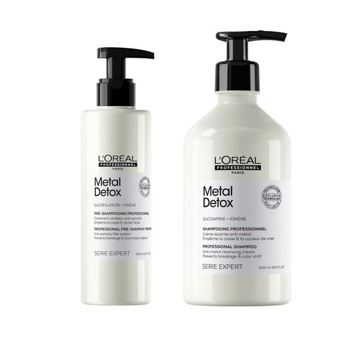 L'Oréal Professionnel Paris Metal Detox Pre-shampoo Treatment & Shampoo Set - Removes Metal Build Up and Protect Color With Shine, Paraben & Sulfate-Free, For Dry or Damaged & Color-Treated Hair