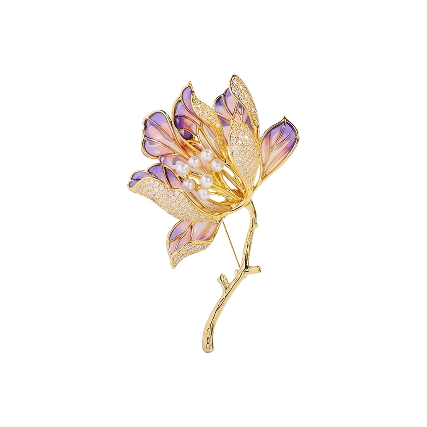 Crystal Flower Brooch Pins for Women Elegant Enamel Rhinestone Floral Brooches Pin Fashion Jewelry for Party Dance Wedding Banquet Brooch for Women Gift (Purple Enamel Flower)