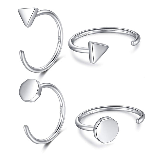 925 Sterling Silver Huggie Earrings - Triangle Dot Half Hoop for Women - Open Little Huggy Earrings - 2 Pairs
