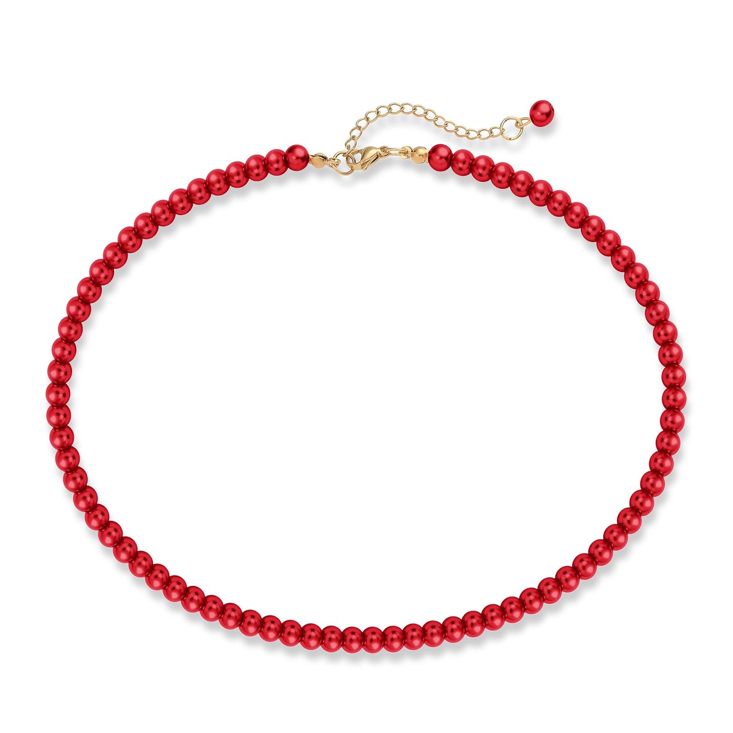 LAYWAF Red Imitation Pearl Carnelian Necklace for Women, Fake Pearl Choker Necklace, 6MM Beaded Necklace, Simple Faux Pearl Costume Jewelry for Mom Wedding Bride Bridal