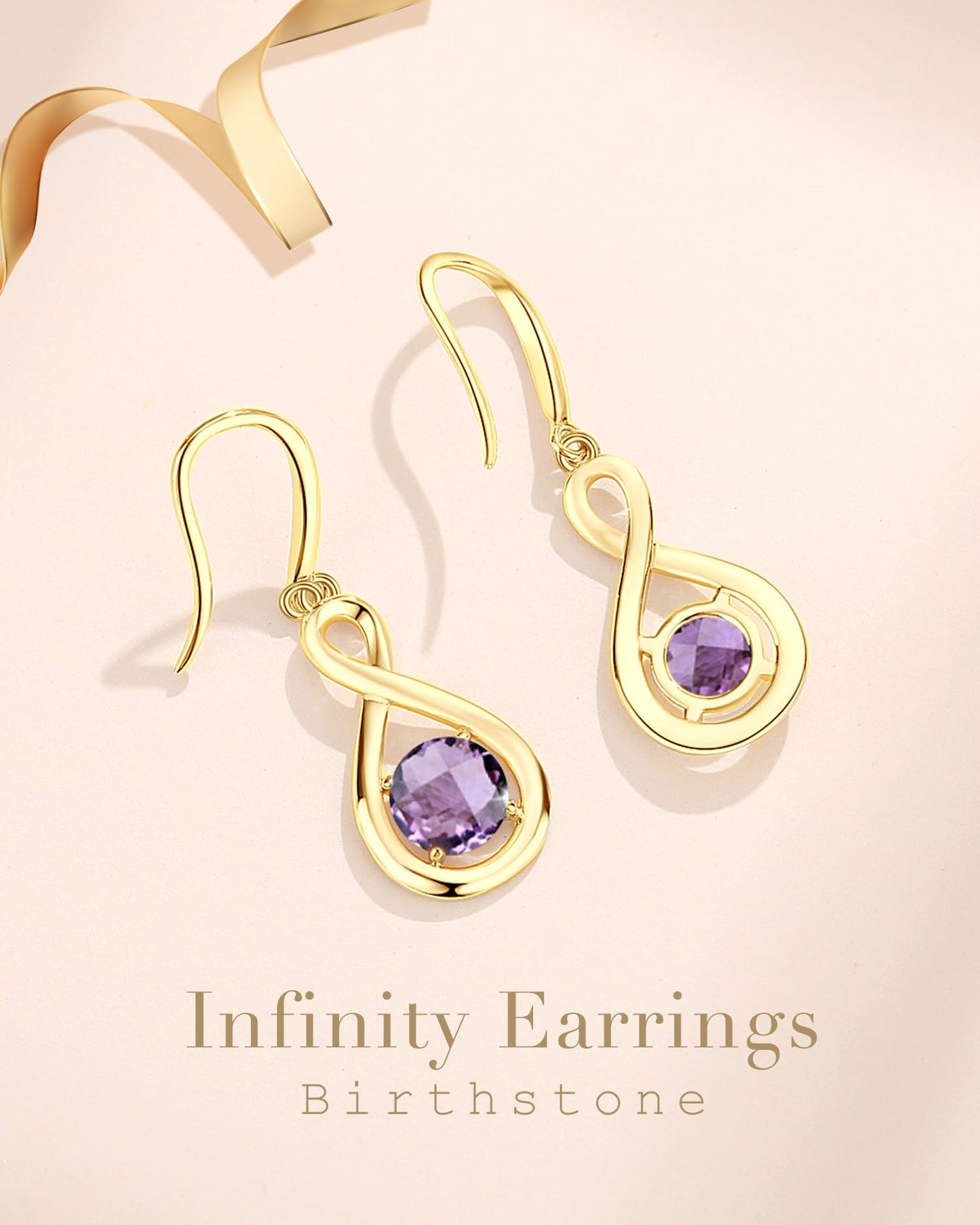 FANCIME Amethyst Dangle Drop Earrings 925 Sterling Silver Yellow Gold Plated Dainty Infinity Purple Gemstone February Birthstone Earring Fine Jewelry Birthday Mothers Day Gifts for Women Her