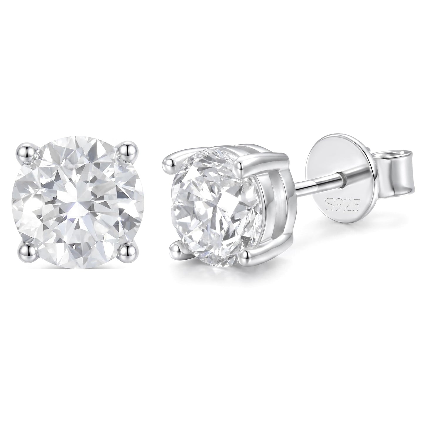 Lab Grown Diamond Stud Earrings for Women, 1/5-1-2 Carat Diamonds Earring 4-Prong D Color VVS1 Clarity, Hypoallergenic Sterling Silver Earring Diamond Jewelry for Women, Gift Box Included(3mm, Sterling Silver)