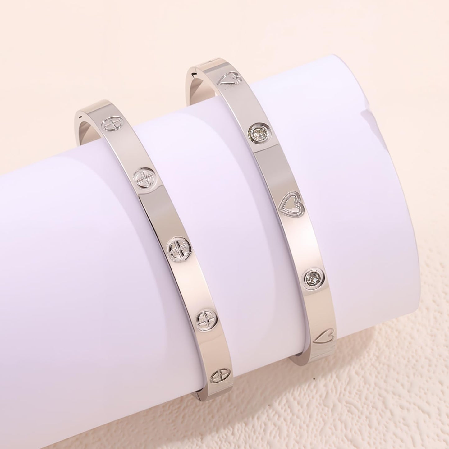 Camhanno 18K Gold Plated Stainless Steel Cuff Bracelet & Love Friendship Screw Bangle Bracelet Set for Women with Gift Box (2Pcs Silver Set Style 5)