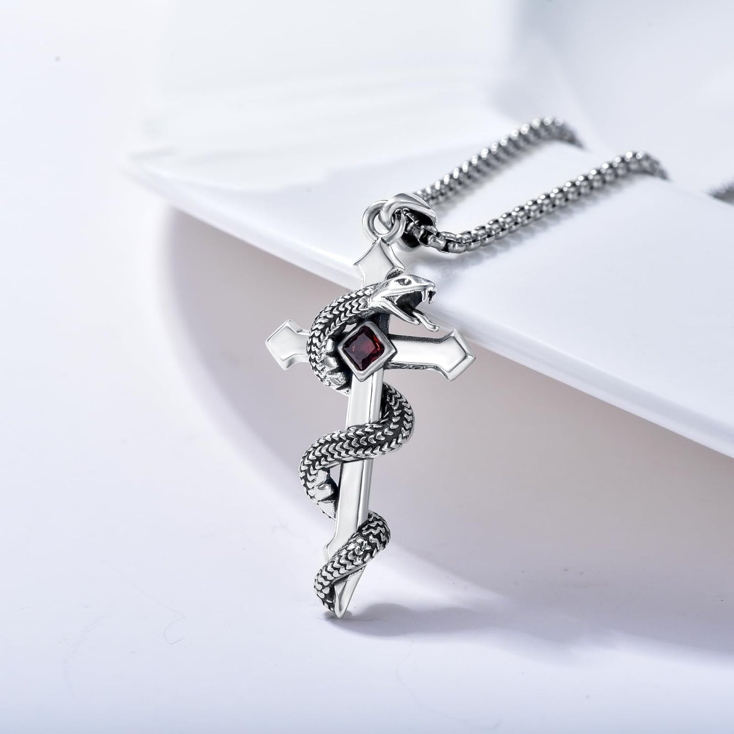 YEESIA Snake Necklace for Women Men 925 Sterling Silver Snake Amulet Cross Pendant Vintage Gothic Punk Jewelry Gifts for Men