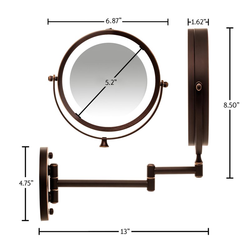 OVENTE Wall Mounted Lighted Makeup Mirror, 7" Double Sided 1X/7X Magnifying Vanity Mirror for Bathroom with LED Lights, Cordless, 360° Rotation and 13" Extendable Arm, Antique Bronze MFW70ABZ1X7X