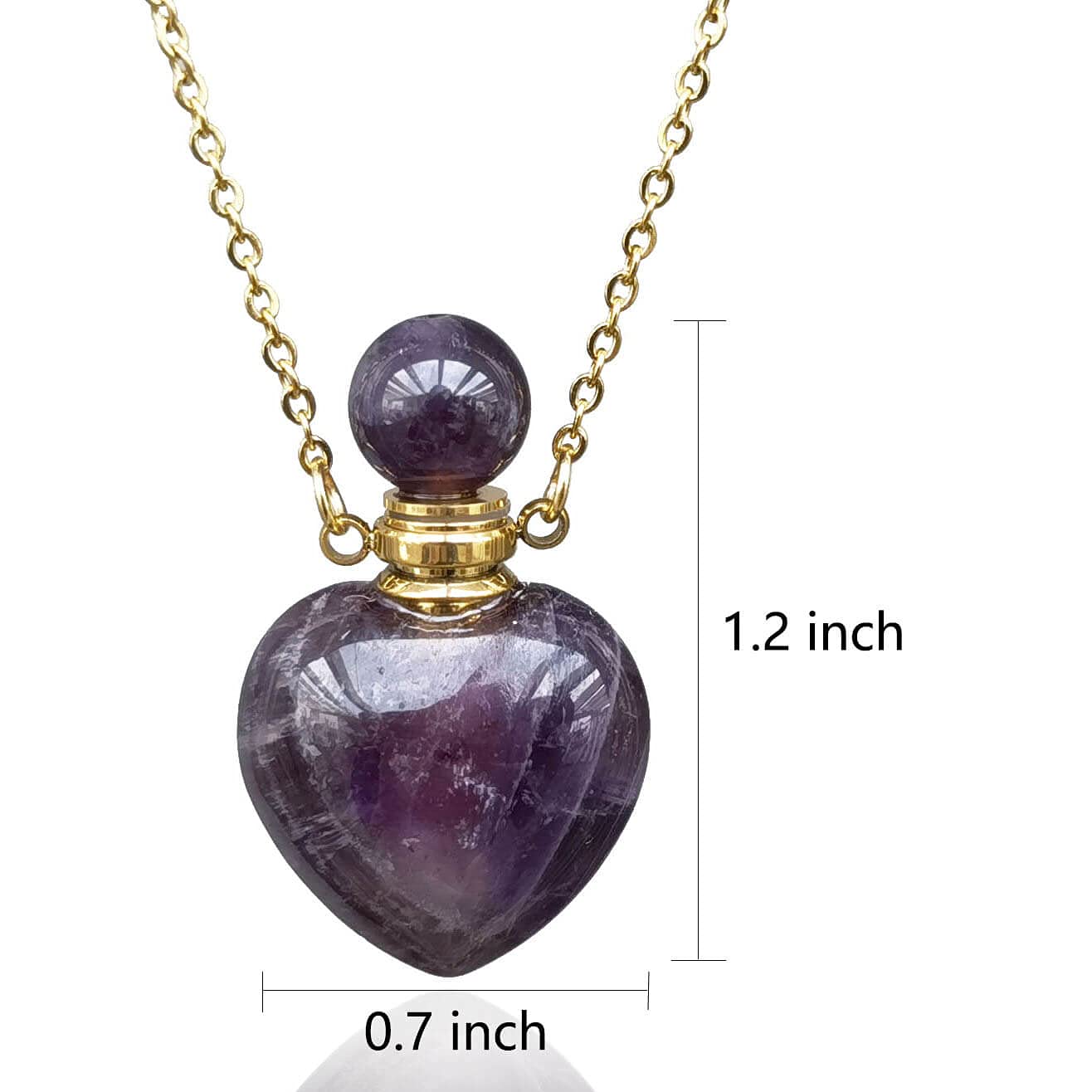 Ladywowu Perfume Bottle Necklace Heart Shape, Amethyst Necklace Healing Crystal for Women, Essential Oil Diffuser Bottle Necklace Jewelry, Gemstone Heart Vial Necklaces for Liquid (Amethyst)