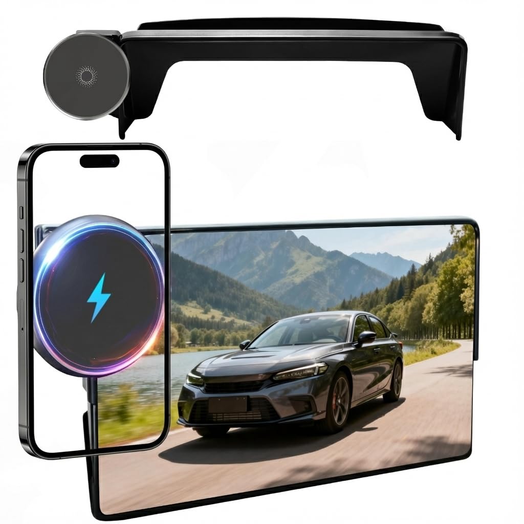 Phone Mount for Honda Civic (11th Gen,2022-2025 2026) & Acura Integra (7"/9" Screen),15W Wireless Car Charger, Magnetic Phone Holder, 360° Rotating,Hands Free,Storage Box,New Car Essentials,Car Gifts
