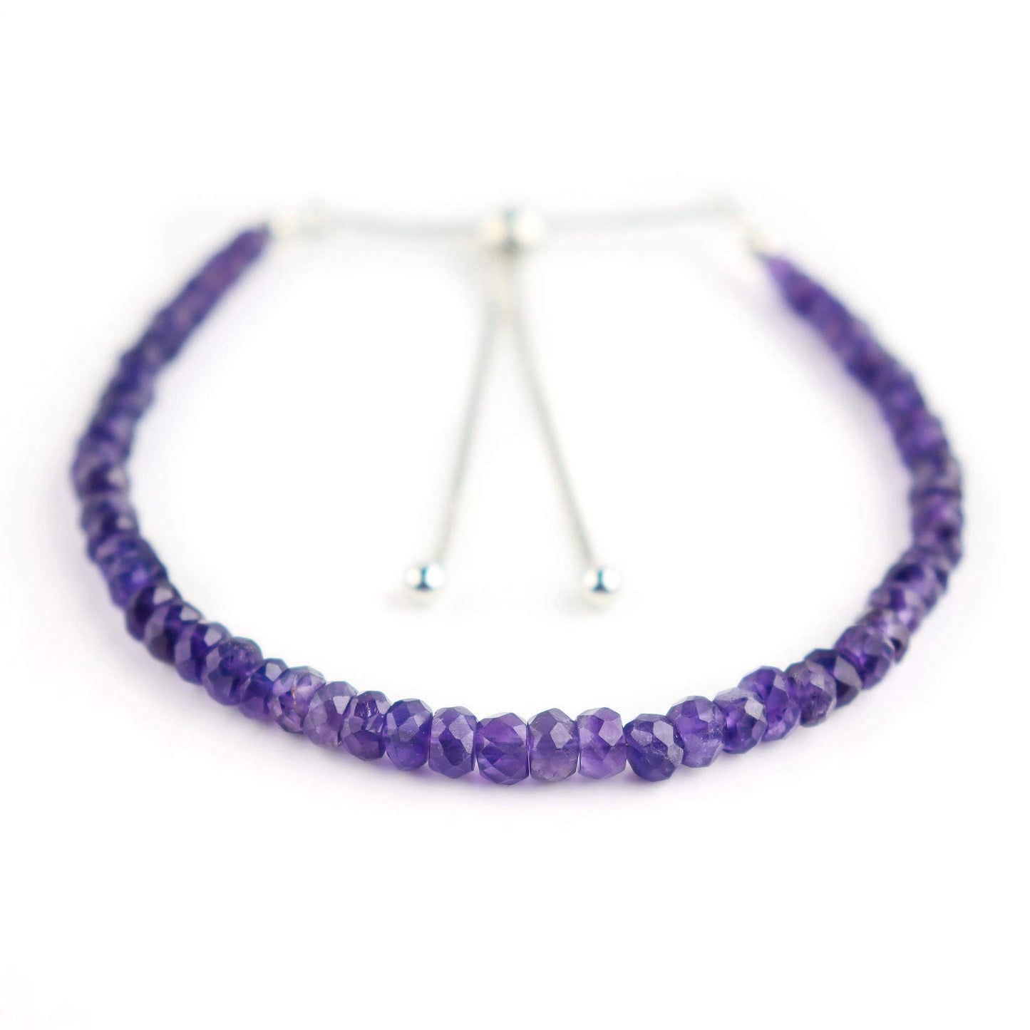OdrillionGems Natural Purple Amethyst Gemstones Beaded Bolo Bracelets 925 Sterling Silver Adjustable Slider Chain Chakra Crystals February Birthstones Wedding Handmade Jewelry Gift for Women 6+4inch
