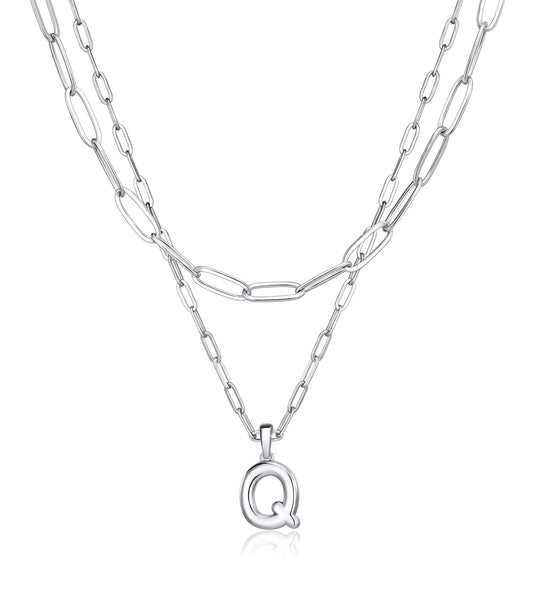 adoyi Silver Initial Necklace for Women 14k Gold Plated Layered Bubble Letter Necklaces Trendy Jewelry Chain Name Q Pendant Necklace Stack Birthday Valentines Gifts