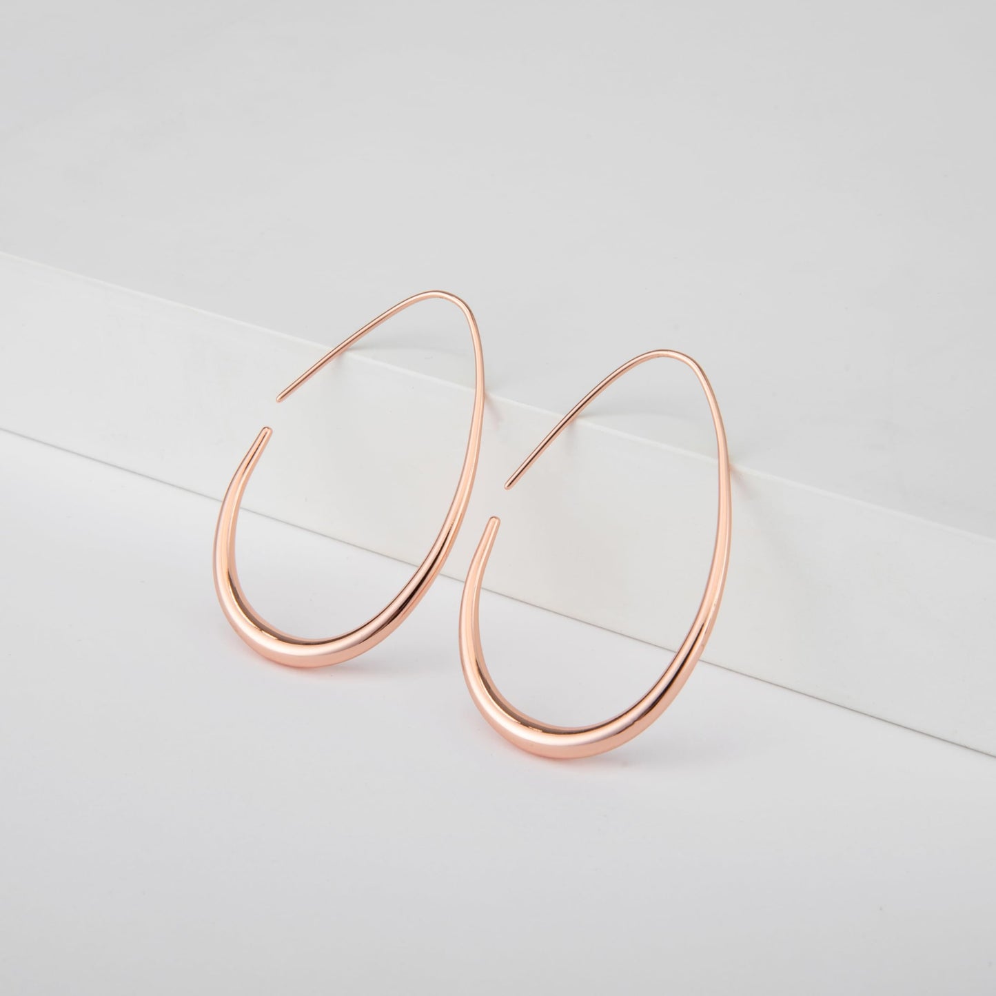 Lightweight Teardrop Hoop Earrings for Women - 14k Gold/White Gold Plated Large Oval Pull Through Hoop Earrings High Polished Statement Jewelry Gift for Women(rose gold 50 * 30)
