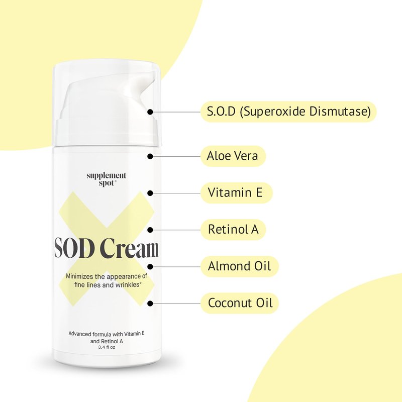 Supplement Spot Superoxide Dismutase (SOD) Anti-Aging Cream - Face Moisturizer for Fine Lines & Wrinkles, Smooth & Firm Skin, Youthful Glow, Antioxidant-Rich Skincare, (3.4 oz 2 Pack)