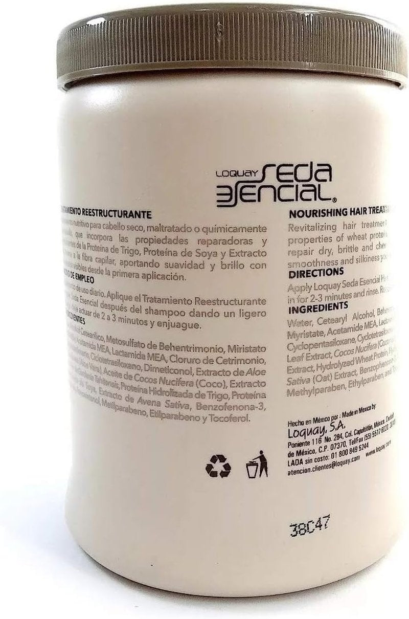 Loquay Seda Esencial Restructuring Hair Treatment Mask, Nourishing Conditioner for Dry or Damaged Hair, Restores, Softens & Conditions, Net Wt 1 kg (35.2 oz)