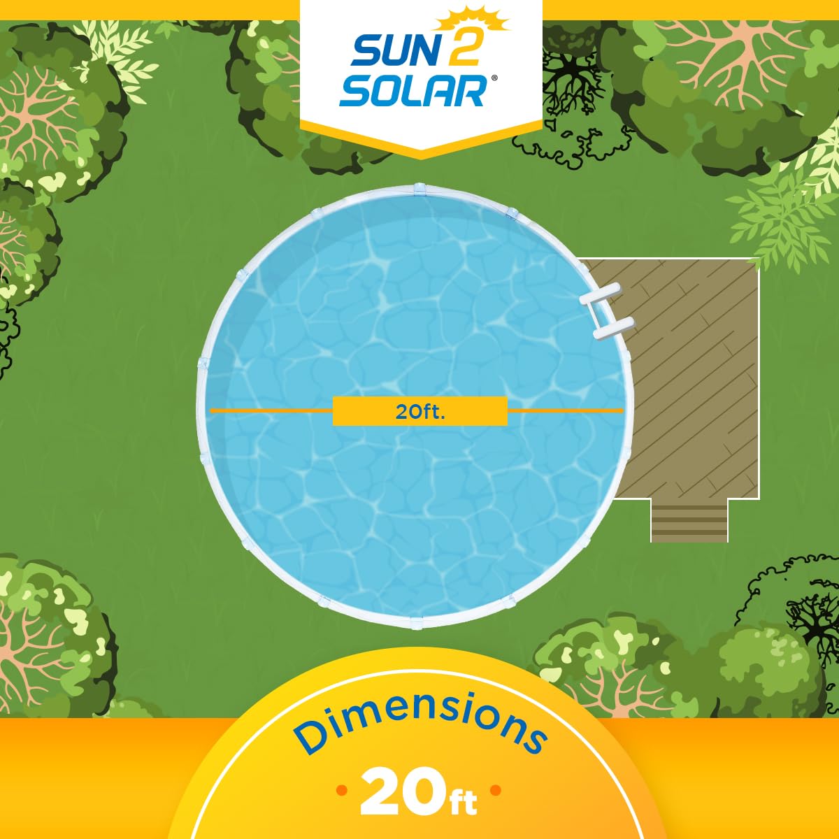 Sun2Solar Blue 20 ft Round Pool Solar Cover | 12 Mil | Heat Retaining Blanket for Inground & Above Ground Swimming Pools | Sun's Energy Heats Pool | Bubble Heating Blankets | 1200 Series