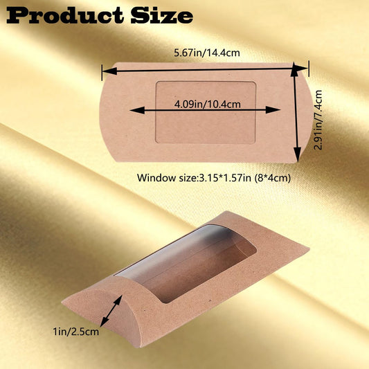 80 Pcs Pillow Gift Boxes with Windows,Kraft Paper Mini Pillow Packaging Box, Creative Favor Box Folding Treat Boxes with Clear Window for Bakery Candy Chocolate Jewelry Display Wedding Party Favor
