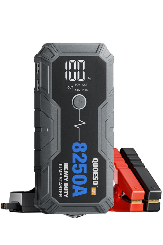 8250A Jump Starter Battery Jump Starter Battery Pack (for All Gas or 10.0+L Diesel), 12V Potable Heavy Duty Car Jump Start with 60W Power Bank 24-Months Stand-by Time