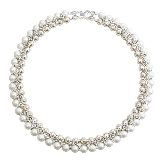 AILUOR Pearl Necklace for Women, Round Imitation Pearl Choker Necklace 20s Flapper Pearls Accessories for Themed Party Dainty Beaded Choker for Women (Two-tone)