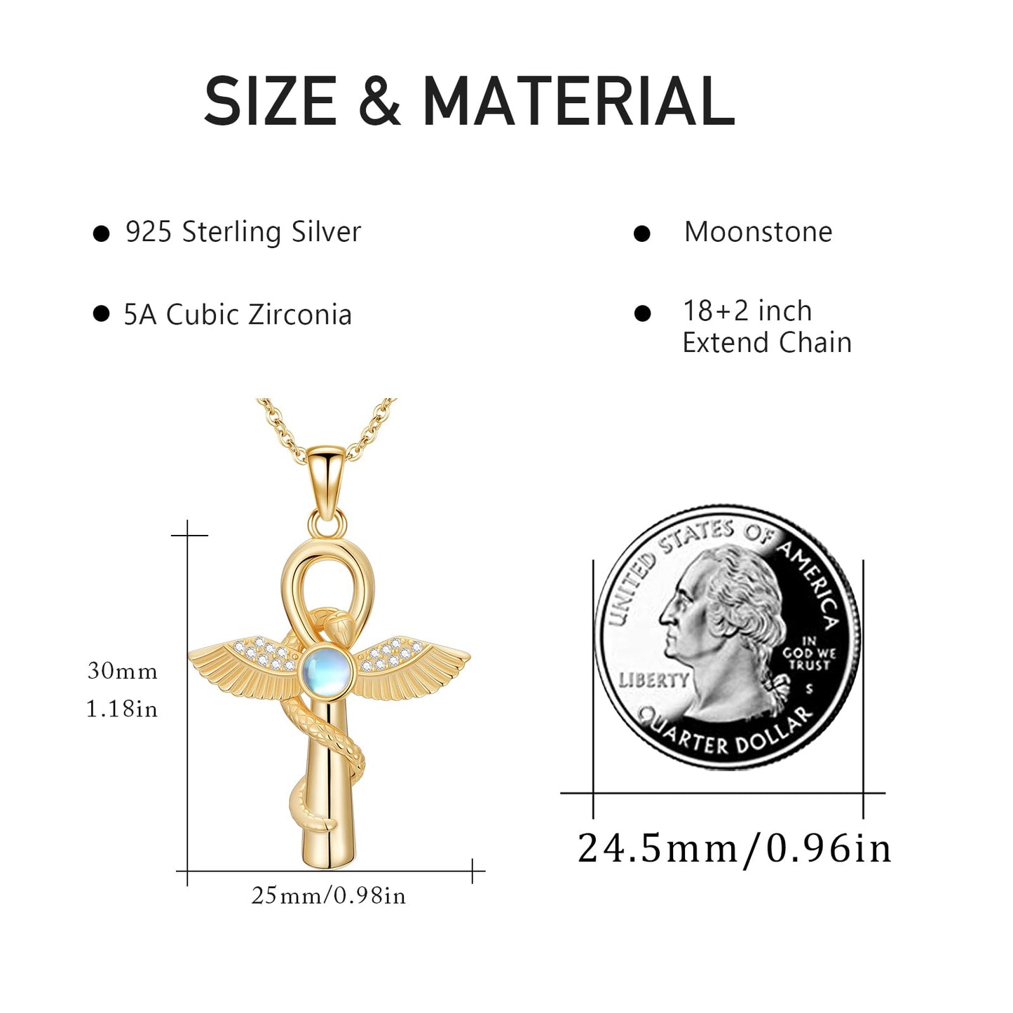 YEESIA Cross Necklace for Men Women, 925 Sterling Silver, Gold Anka Cross Pendant Necklace with Moonstone, Egyptian Protective Jewelry Gift for Men Women