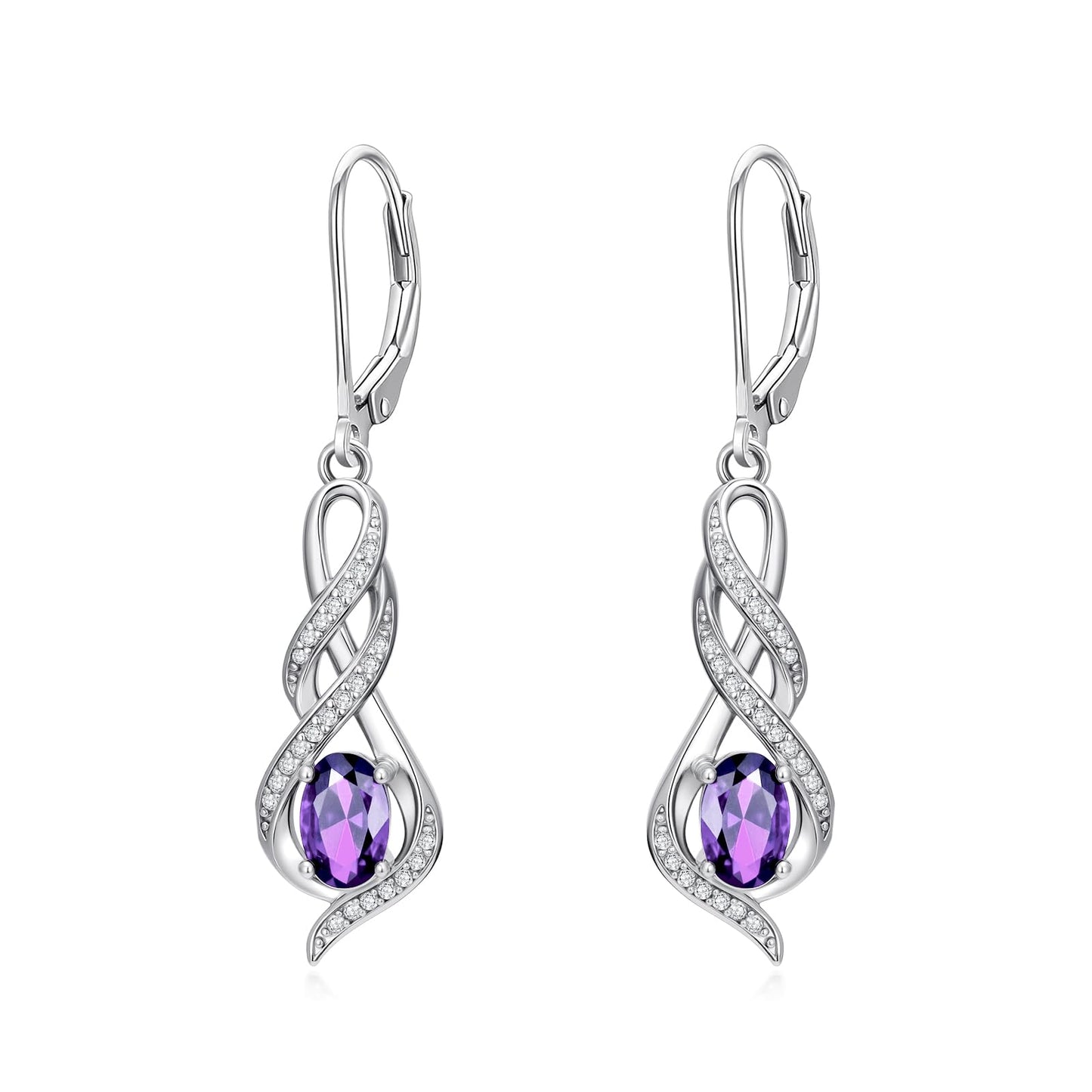 POIUY Amethyst February Birthstone Infinity Leverback Dangle Earrings Hypoallergenic Drop Earrings Love Jewelry Anniversary Christmas Wedding Gift for Mom Wife Sister Daughter Girlfriend