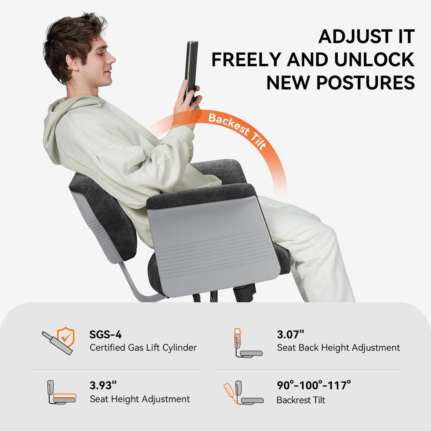 Newtral Freedom-X Criss Cross Chair with Wheels & Amrests- Cross Legged Office Chair with Laptop Tray, Multi-Position Recliner Chair, Adjustable Ergonomic Chair, Relax, Work from Home