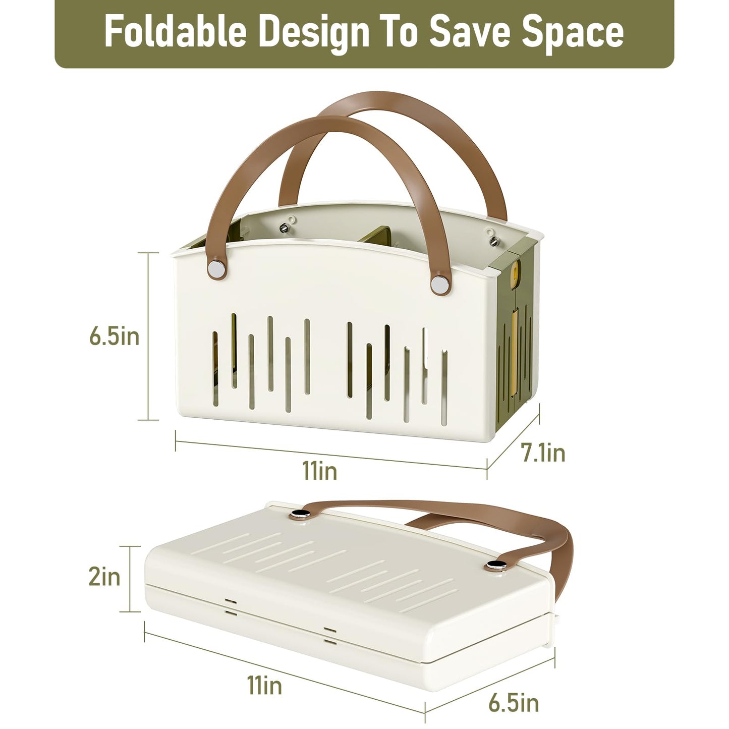 Delamu Portable Shower Basket Caddy with Double Handle Foldable Dry Wet Separation Design 11.0 × 7.1 × 6.5in, Travel, Camping, Gym, College Bathroom Tote, WhiteGreen, Ideal Christmas Gifts for Girls