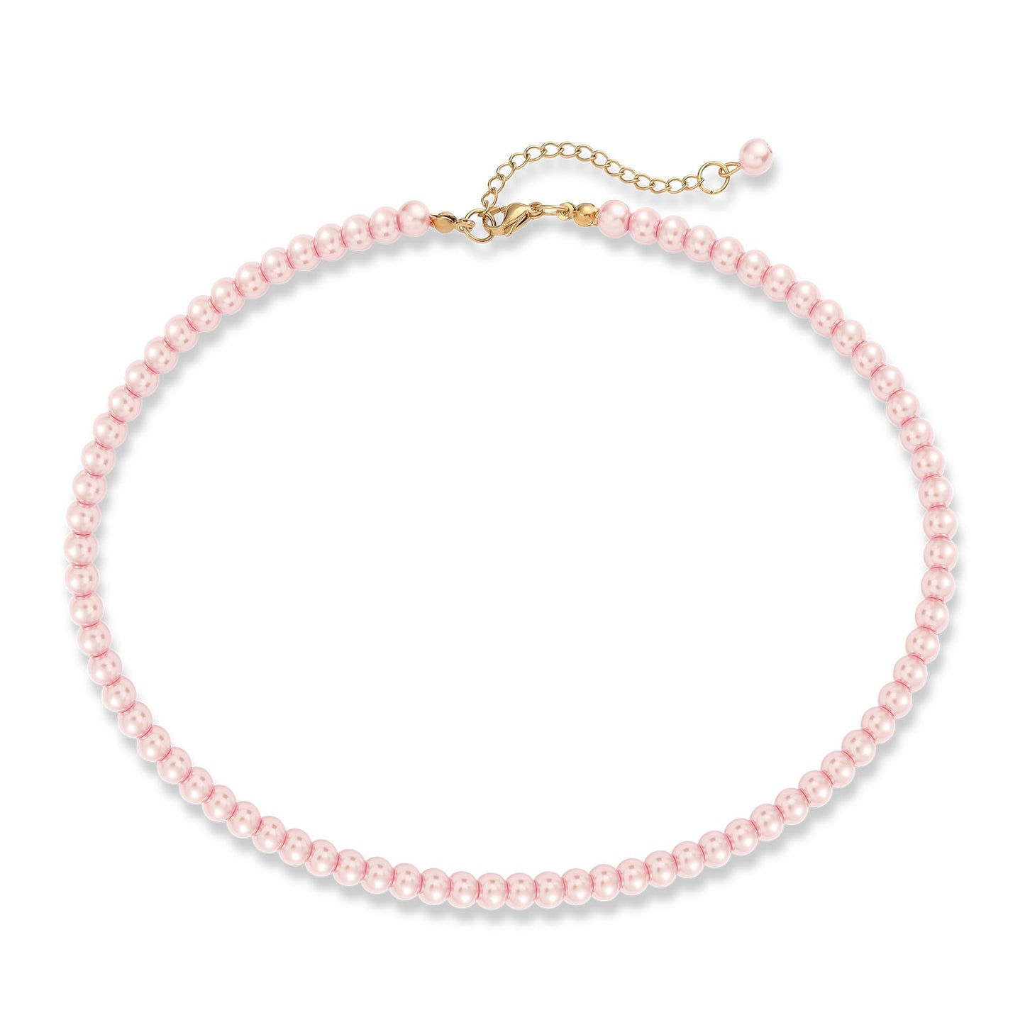 LAYWAF Pink Imitation Pearl Necklaces for Women Mom, 6MM Fake Pearl Choker Necklace, Beaded Necklace Faux Pearl Costume Pearl Necklace, Wedding Costume Jewelry