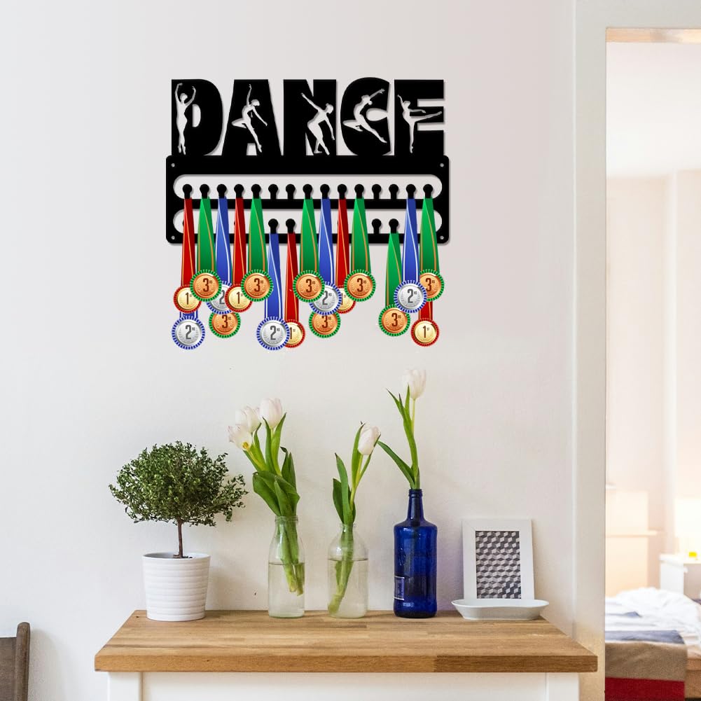 SUPERDANT Dance Medal Hanger Display Sports Medal Holder Wall Mount Medals Hanging 30 Hooks Matte Black Metal Belts Display Rack Iron Race Ribbon Award Organizer Gifts for Dancer Women Kids
