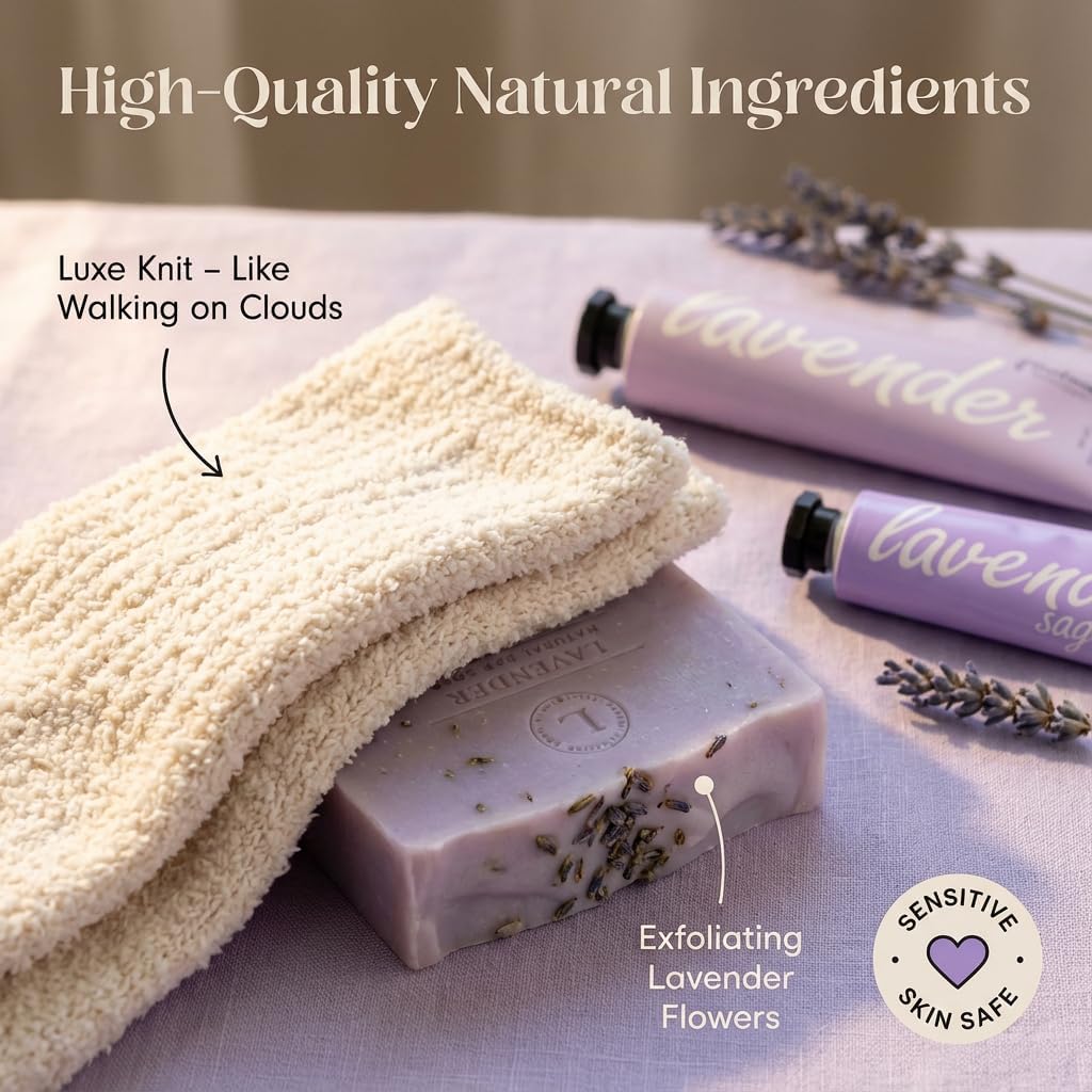 Unboxme Luxury Lavender Spa Gift Set – Relaxation Gift Basket & Care Package for Women with Candle, Bath Bomb, Soap, Cozy Socks, Mug & Tea – Get Well Soon, Sympathy, Birthday Self-Care Gift