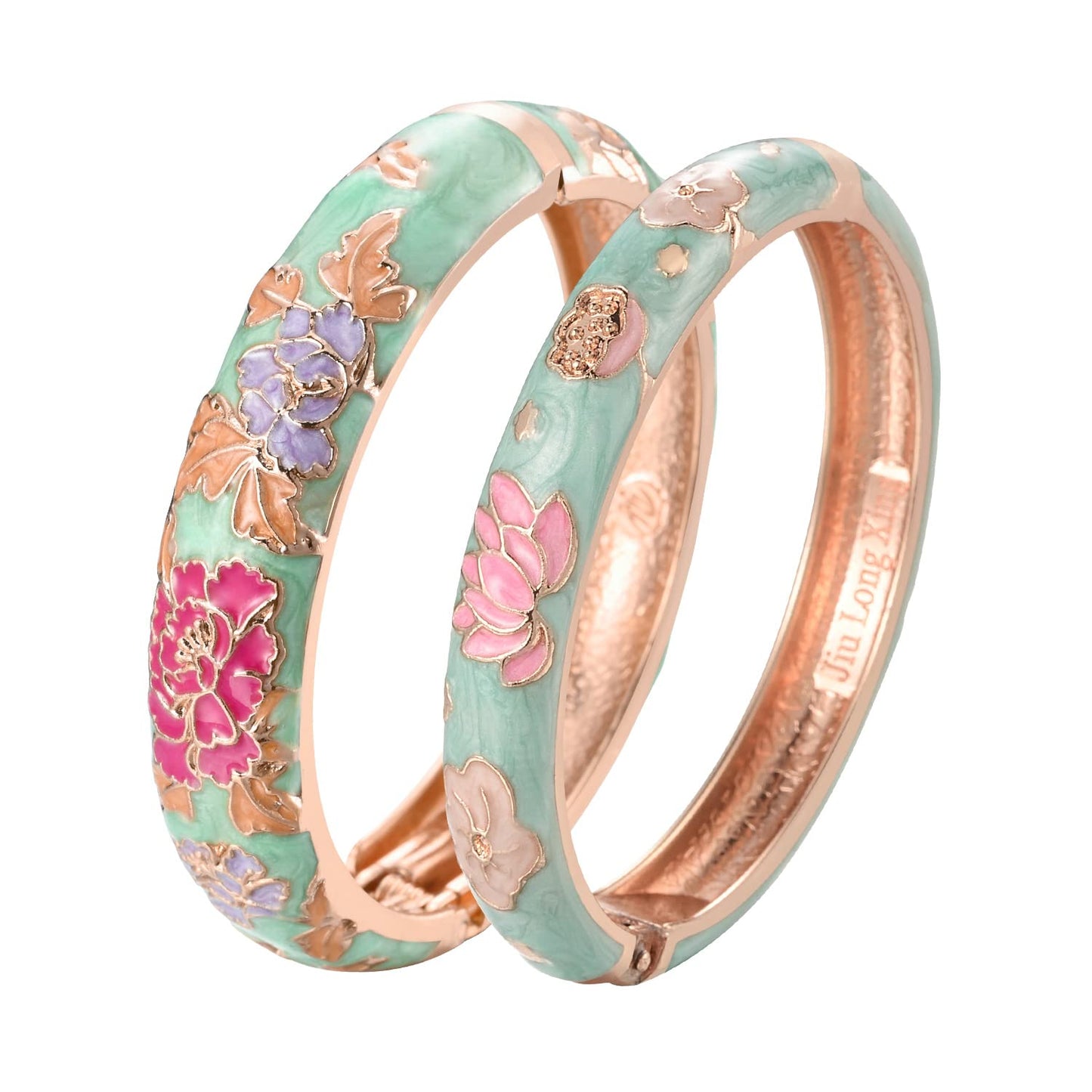 UJOY Cloisonne Bangles Gorgeous National Floral Panda Set Enameled Gold Plated Handcrafted Bracelets Jewelry Gifts 55C48 Light Green