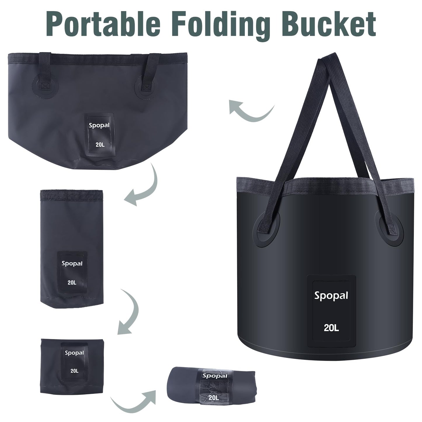 Spopal Portable Camping Shower, [10000mAh Rechargeable], 5-Speed with Collapsible Bucket with Handle 20L, IPX8 Waterproof, LED Display Camp Shower Pump, Perfect for Hiking, Travel, Cars & Pets