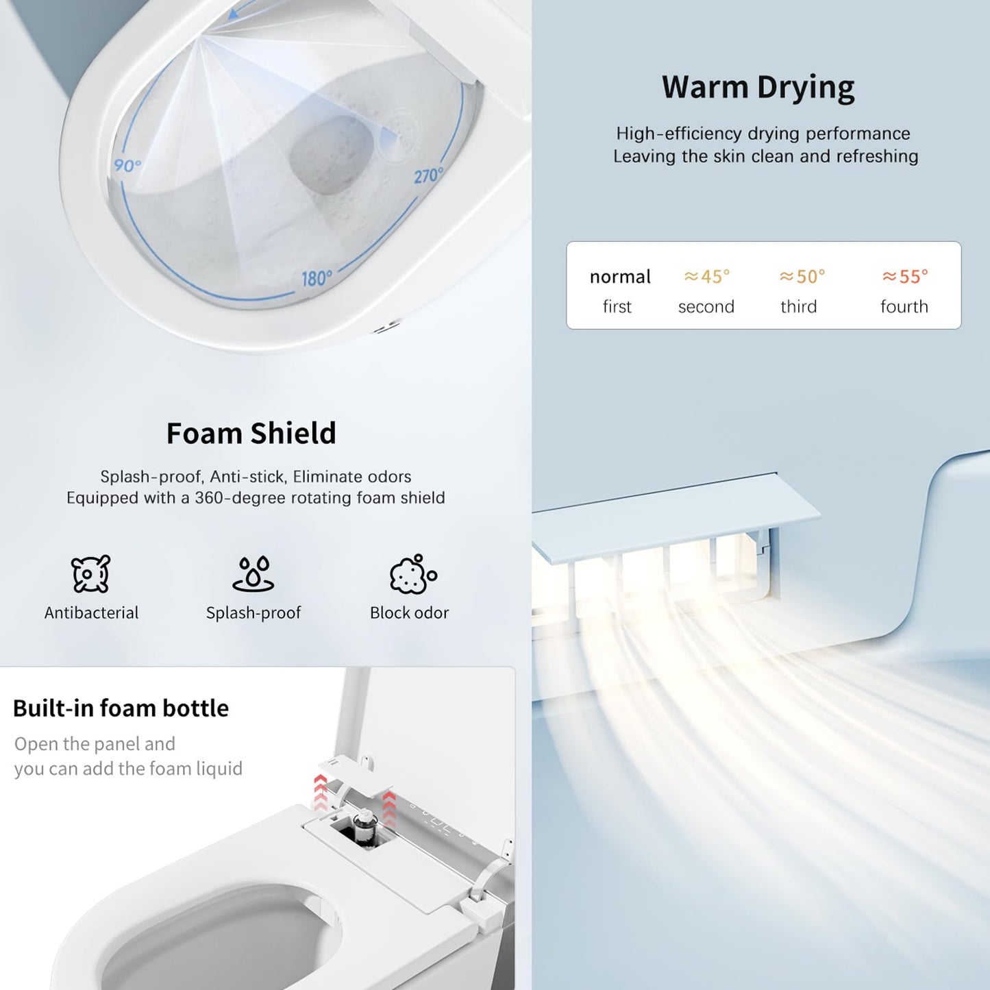 BONSAM Smart Toilet with Auto Open/Close Lid, Modern Tankless Toilet with Bidet Built In, One Piece Toilet with Auto Deodorization, Foot Sensor Operation, Remote Control