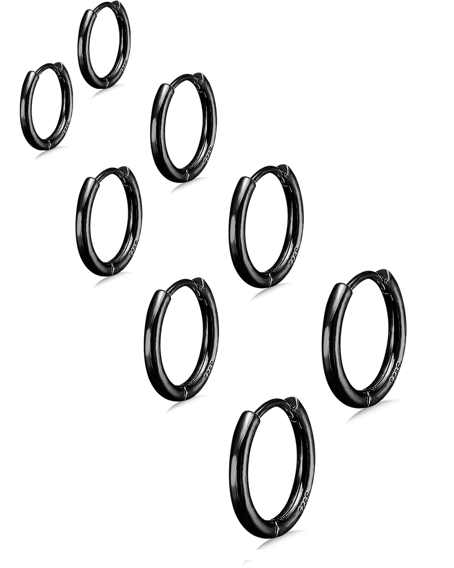Gokeey Small Gold Huggie Hoop Earrings Set for Women 14K Gold Plated Hypoallergenic Lightweight Earrings for Sensitive Ears Everyday Earrings for Cartilage Piercings (12mm/12mm/12mm/12mm, Black)
