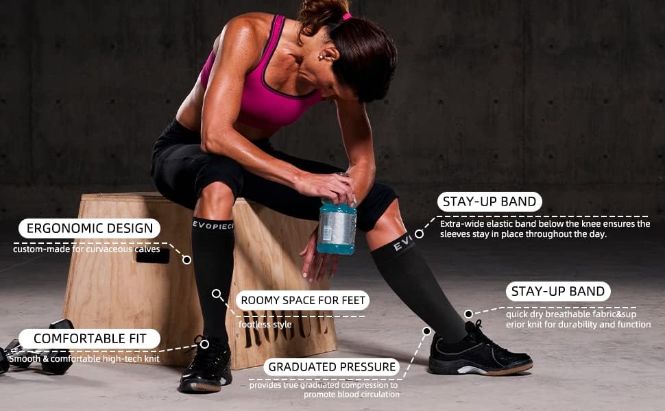 20-30mmHg 1 Pair Calf Compression Sleeve Men and Women Wide Brace for Leg Support Shin Splint Pain Relief