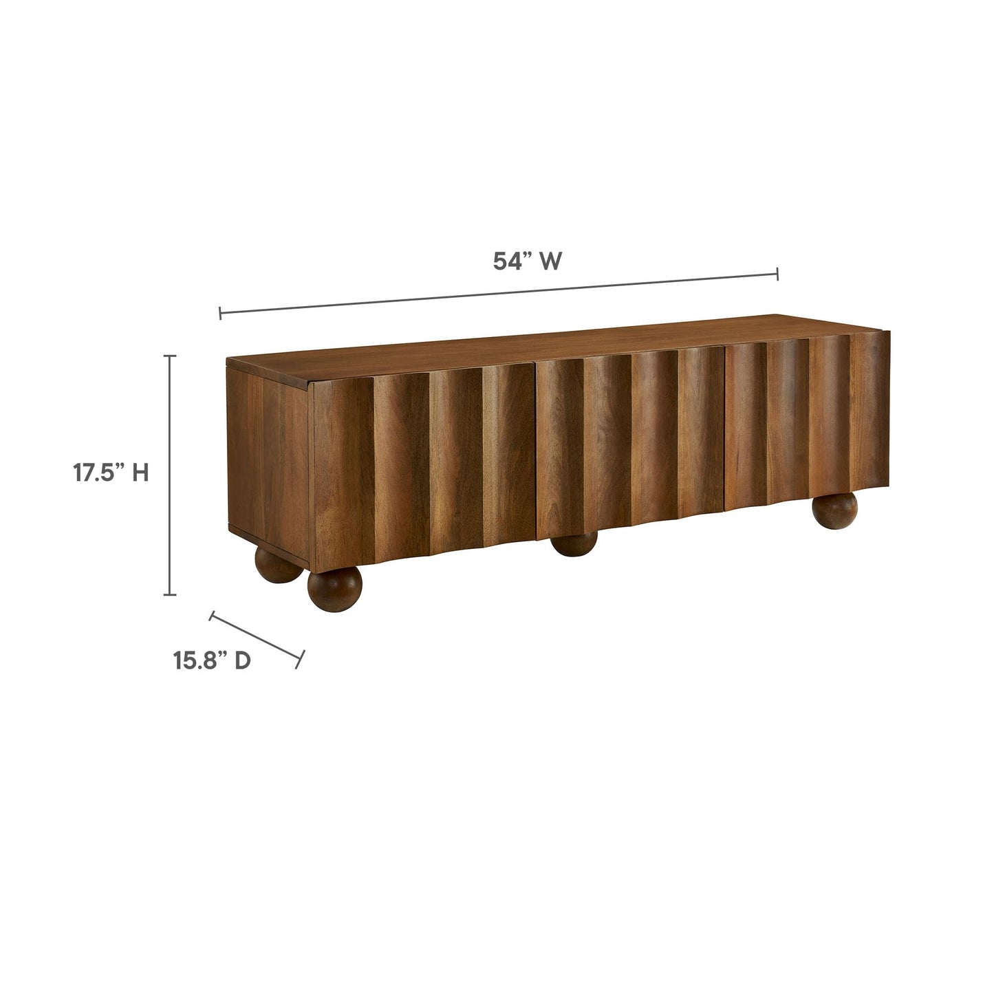 Modway Sorren 54 Inch Scalloped TV Stand in Walnut – 3 Door Media Console Cabinet – Modern Storage TV Stand with Doors