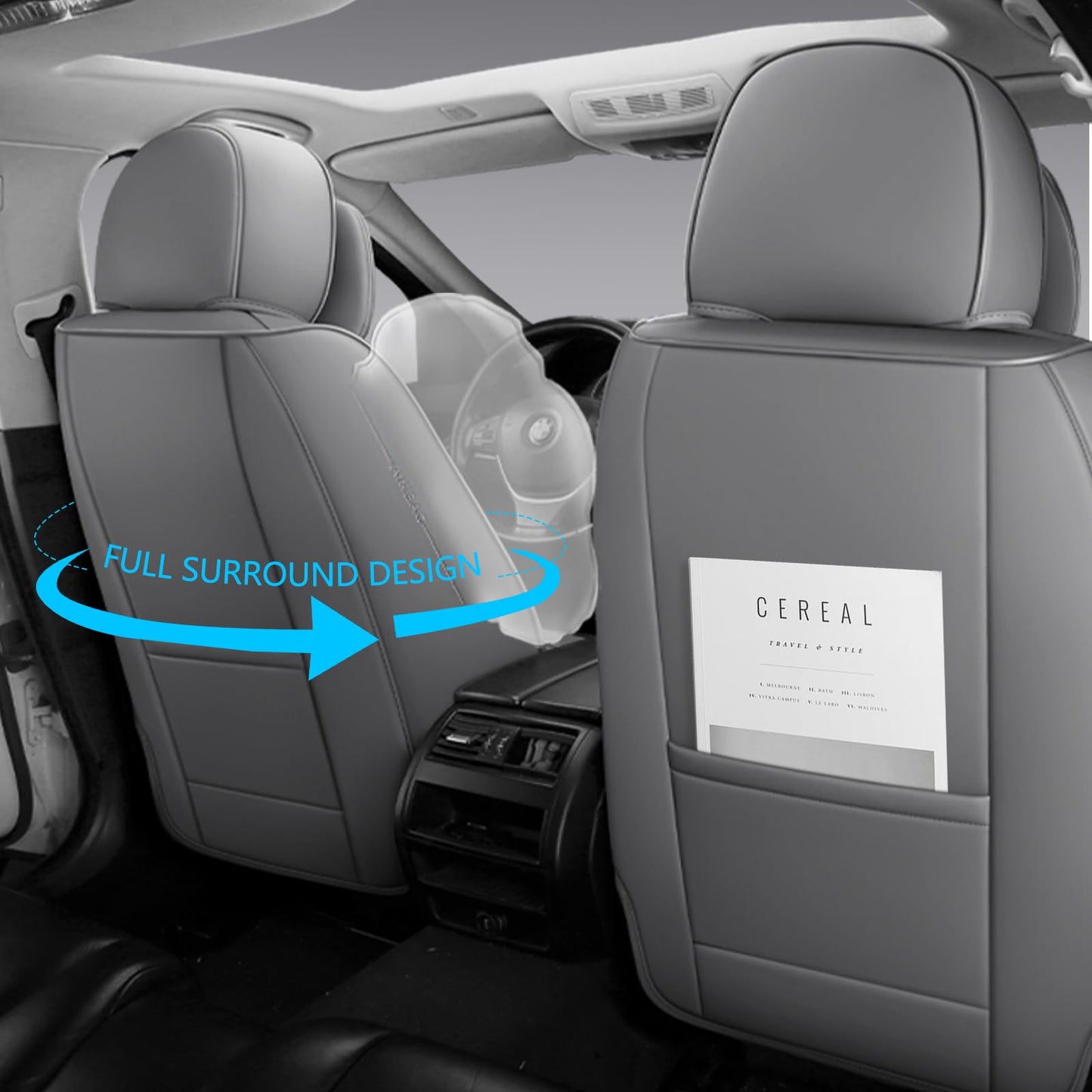 NS YOLO Universal Fit Full Coverage Leather Car Seat Covers for Cars,SUVs and Pick-up Trucks, Car Seat Protector,Automotive Seat Covers Full Set,Car Seat Cushion,Grey Seat Cover for 5 Seats