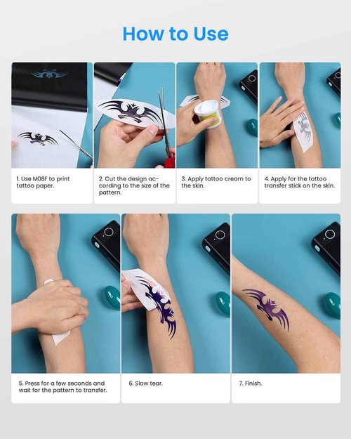 Phomemo M08F Wireless Tattoo Stencil Printer Pink & Tattoo Transfer Paper - 100 Sheets A4 Size, Bluetooth Wireless Inkless Printer Compatible with Mobile & Laptop for Home Office