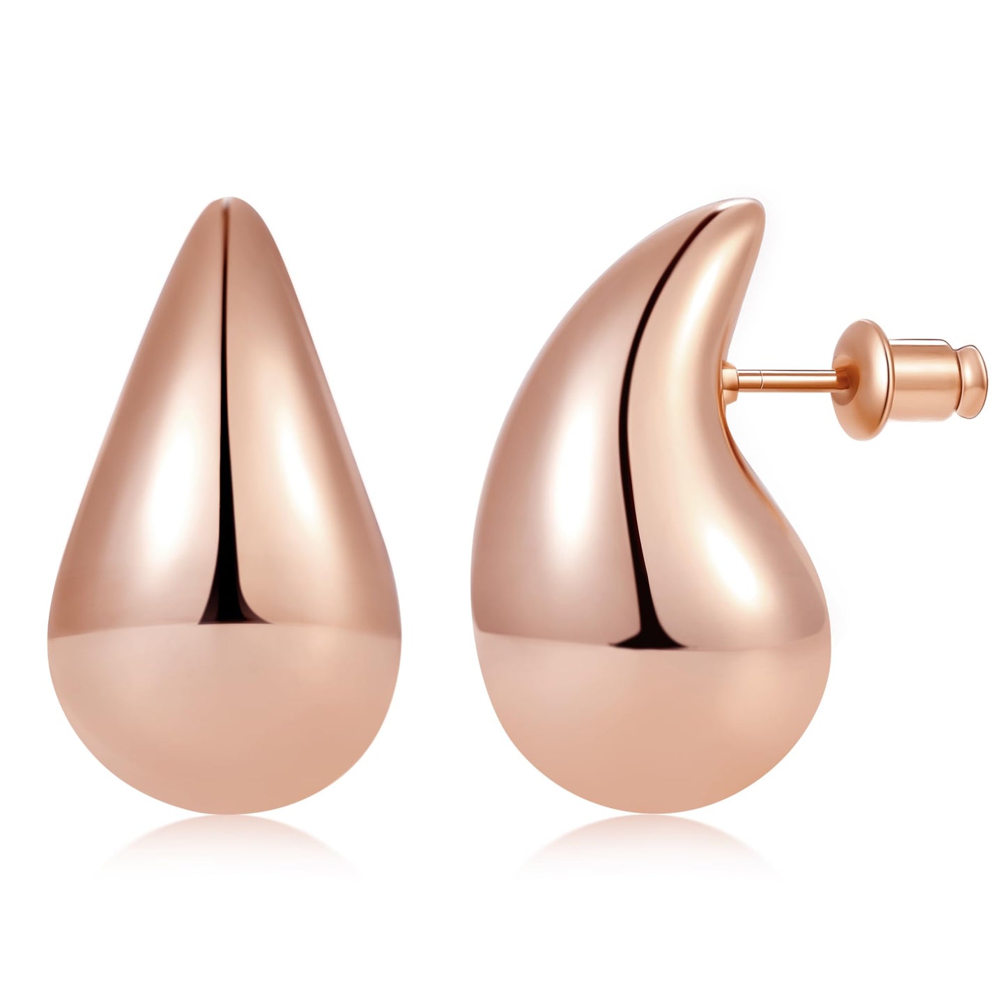 Gacimy 14K Rose Gold Plated Teardrop Earrings Dupes for Women, Chunky Drop Earrings for Women with 925 Sterling Silver Post, 1 Inches Rosegold
