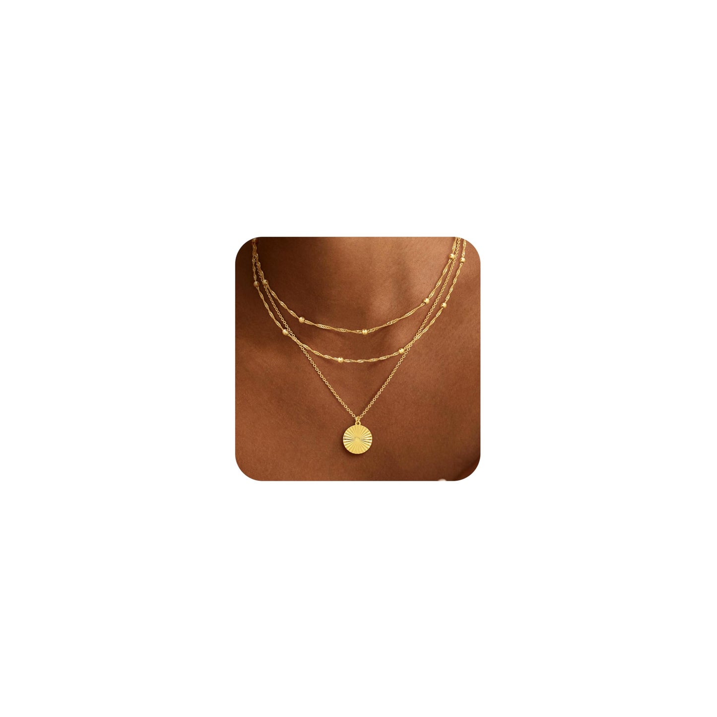 MFRYK Gold Necklaces for Women,14K Gold/Silver Plated Choker Layered Necklace Dainty Pearl Disc Cross Circle Heart Pendant Chain Stackable Necklaces, Multilayer Jewelry Set Gifts for Women