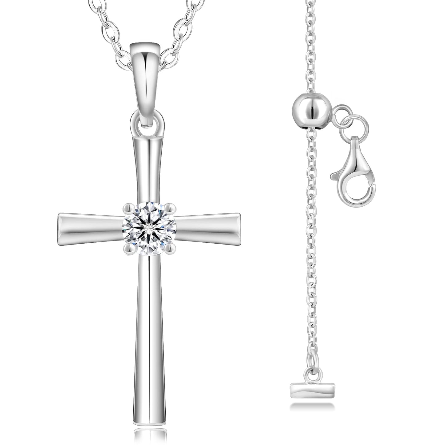 KRKC&CO Moissanite Cross Necklace for Women: D Color VVS1 0,3ct, 925 Vermeil Sterling Silver, Hypoallergenic Petite Pendant, Luxury Gifts for Birthday Anniversary Wedding, Gift Box with Handles