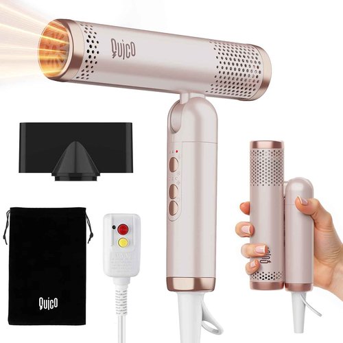 Quico Travel Hair Dryer with Dual Voltage, 120000 RPM Fast Drying Hair Dryers for Women with 500 Million Negative Ions, Thermo-Control Compact Hair Blow Dryer with Cold, 3 Heat & 3 Speed Settings