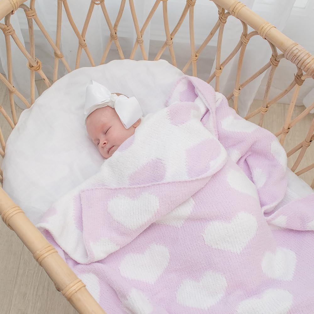 Living Textiles Purple Hearts Chenille Soft Baby Blanket Reversible Premium Cozy Fabric for Best Comfort - for Infant,Toddler,Newborn,Nursery,Boy,Unisex,Throw,Crib,Stroller,Gift, Purple Heart 40x30
