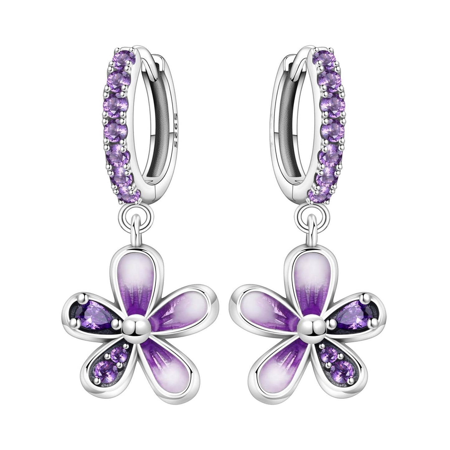 vireau 925 Sterling Silver Drop Earrings Dragonfly Flower Moon Star Dangle Earrings Hypoallergenic Sterling Silver Earrings Jewelry for Women (Flowers)