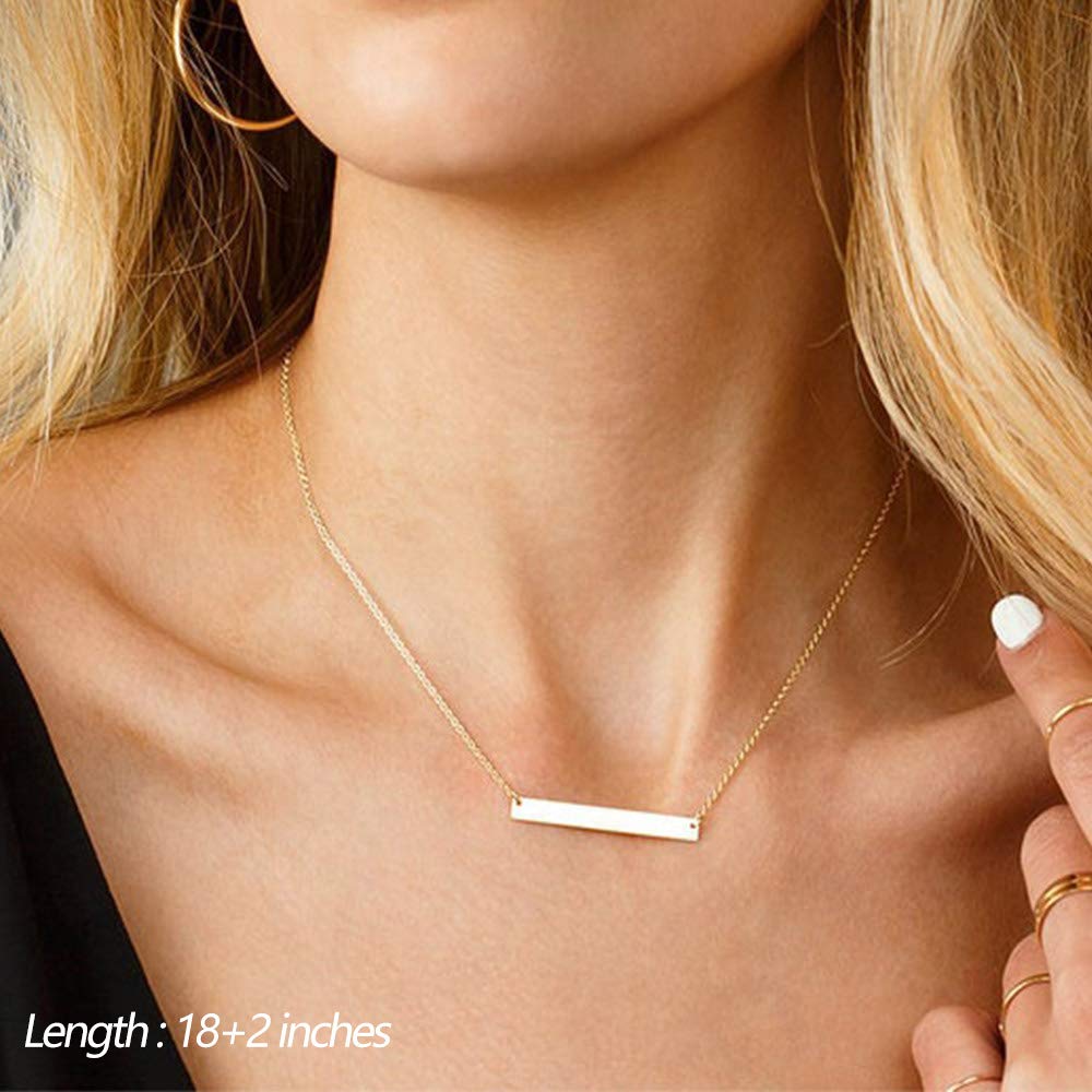 Turandoss Minimalism Layered Chain Bar Disc Necklace Delicate Handmade Choker Necklaces for Women
