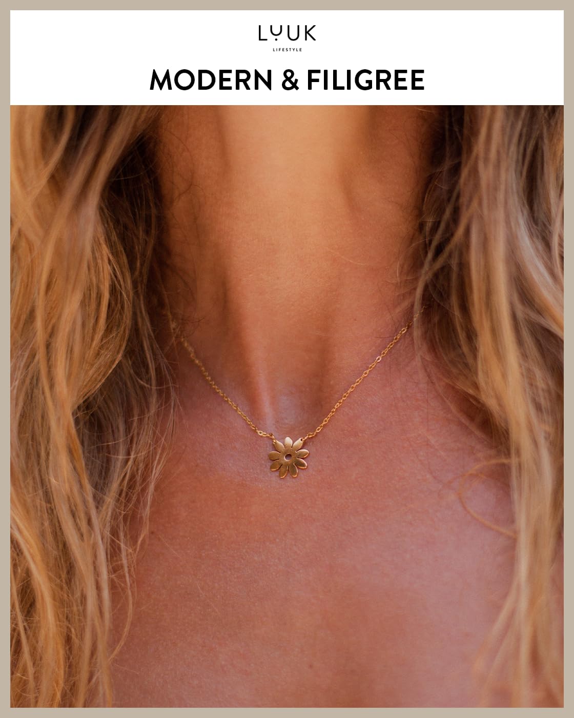 LUUK LIFESTYLE Stainless steel Floral|Flower pendant necklace, 14k gold plated, 19in adjustable, sturdy chain, Gift ideas for her, dainty, trendy, aesthetic (with HAPPINESS Gift Card)